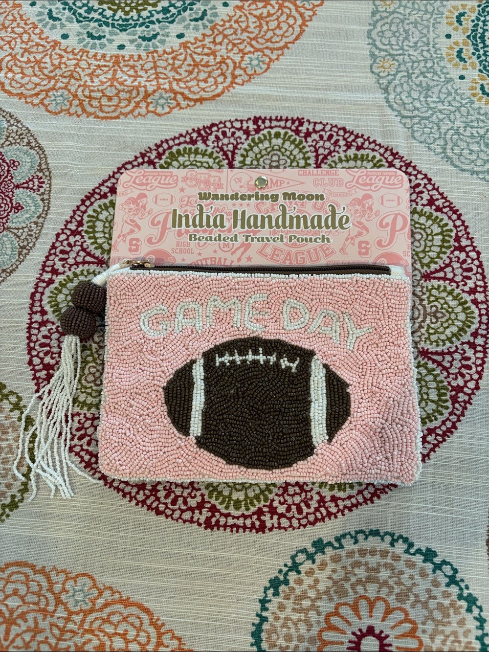 Wandering Moon Pink 'Game Day' Beaded Travel Pouch